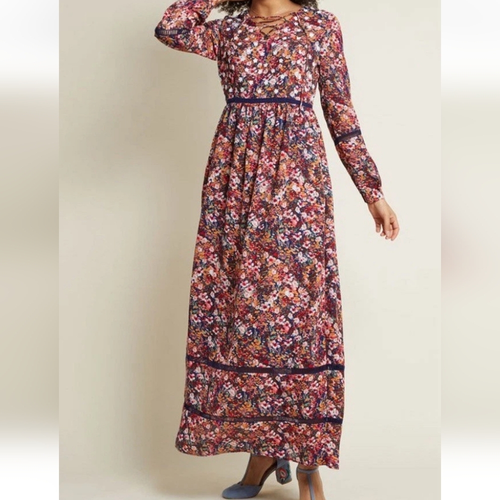 ModCloth Matters Floral Boho Maxi Dress With Pockets